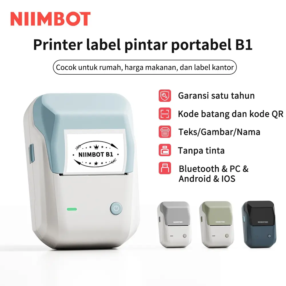 NIIMBOT B1 Printer Label  Pembuat Label Portabel Bluetooth lebar 20-50mm