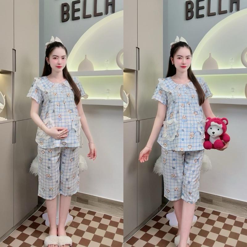 [ ẢNH THẬT ] ( 40 - 75kg ) Bộ Đồ Ngủ Bầu, Bộ Mặc Nhà Họa Tiết Kẻ Caro Trẻ Trung Chất Liệu Xốp Thái Mềm Mại