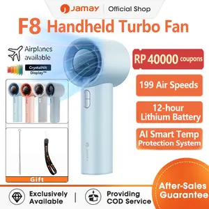 [New] JAMAY F8 Kipas Angin High-speed 3 in 1 kipaa Portable Handheld Turbo Fan kipasanginportable,YZ01 Diamond Sticker PC08 Silicone Protective Cover,12H Life Lithium Battery Kipas Cooler Digital Display Torch Function Strong Wind 199 Gear Wind Speed