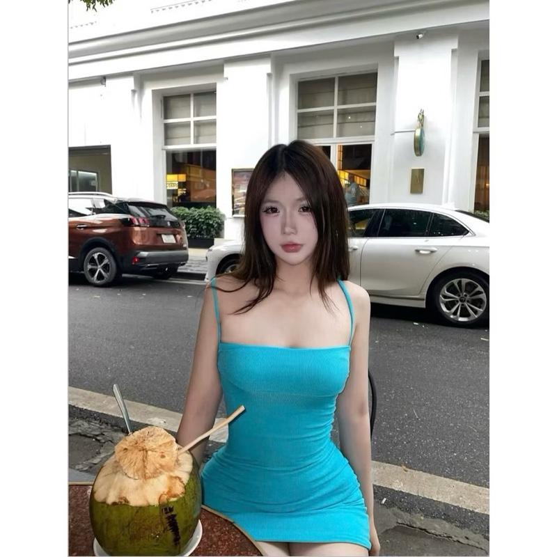  ￼Đầm body 2 dây xanh ngọc ôm body TRANGCLOTHINGG phiên bản nhún ngực - sexy váy ôm gợi cảm Chuẩn Loại 1 - Có tăng đơ 2 lớp thun gân 
