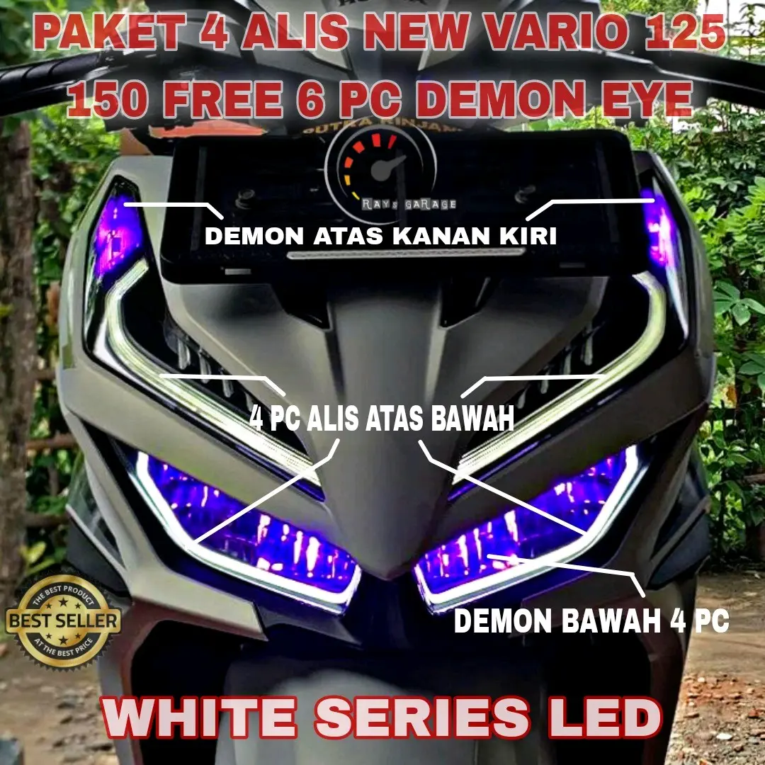 PAKET HEMAT 4 ALIS NEW VARIO 125 150 BONUS 6 PC DEMON DEVIL EYE ALIS NO BINTIK SUPER TERANG LAMPU ALIS VARIO