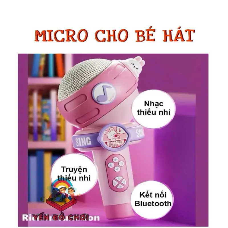 (PIN SẠC) Đồ chơi micro âm nhạc cho bé ca hát, kết nối btl điện thoại