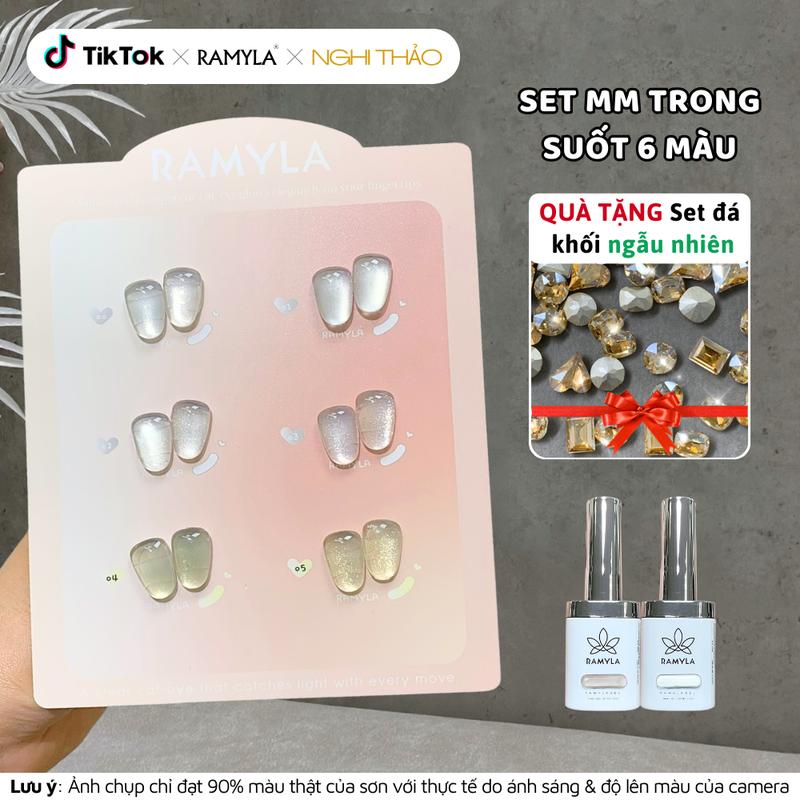  Set sơn gel mắt mèo trong suốt ít đổi màu nền RAMYLA 6 màu  Tặng set đá khối ngẫu nhiên  