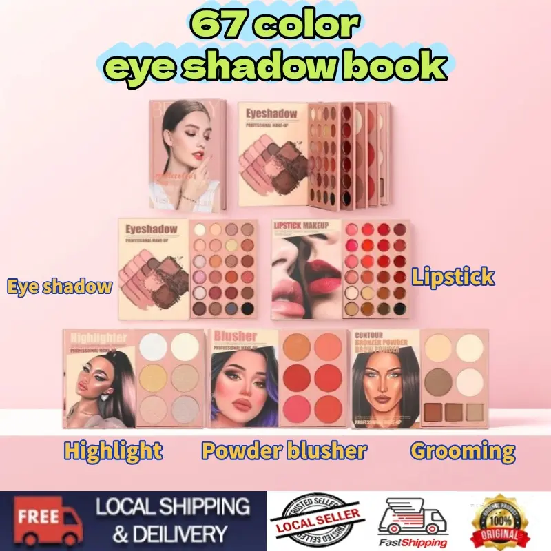 【Ready Stock】Eye Shadow Book, ONEYIOO, 67 Colours,Include Eye shadow, Lipstick, Powder blusher, Highlight, Concealer, Grooming, Five layer book