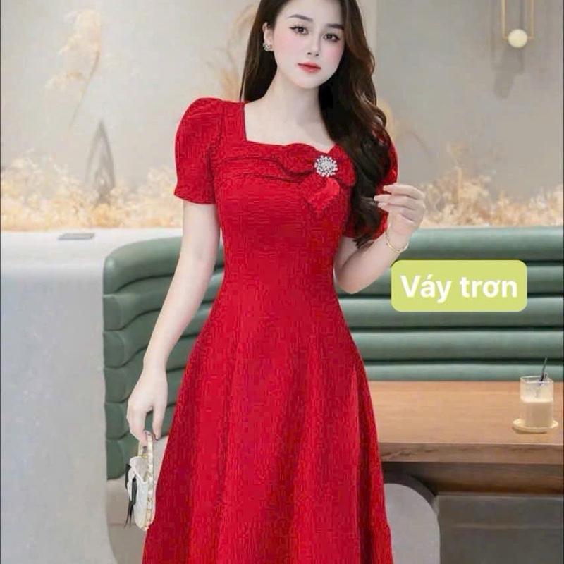 Đầm Nữ Bigsize Đi Tiệc Cổ Vuông Đính Hoa,Phụ Kiện Dáng Dài ,Váy Trơn Thanh Lịch, Nền Tảng, Sang Trọng, Đầm Thiết Kế Tiểu Thư 5