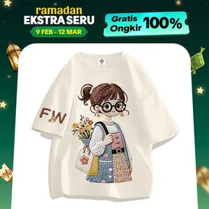 Oversize Outfit Clothes | Kaos Oversize Unisex | Karet Digital Printing | Motif Cewek Bunga | Motif Gadis Kacamata Lucu | Korean Style | Bahan Cotton