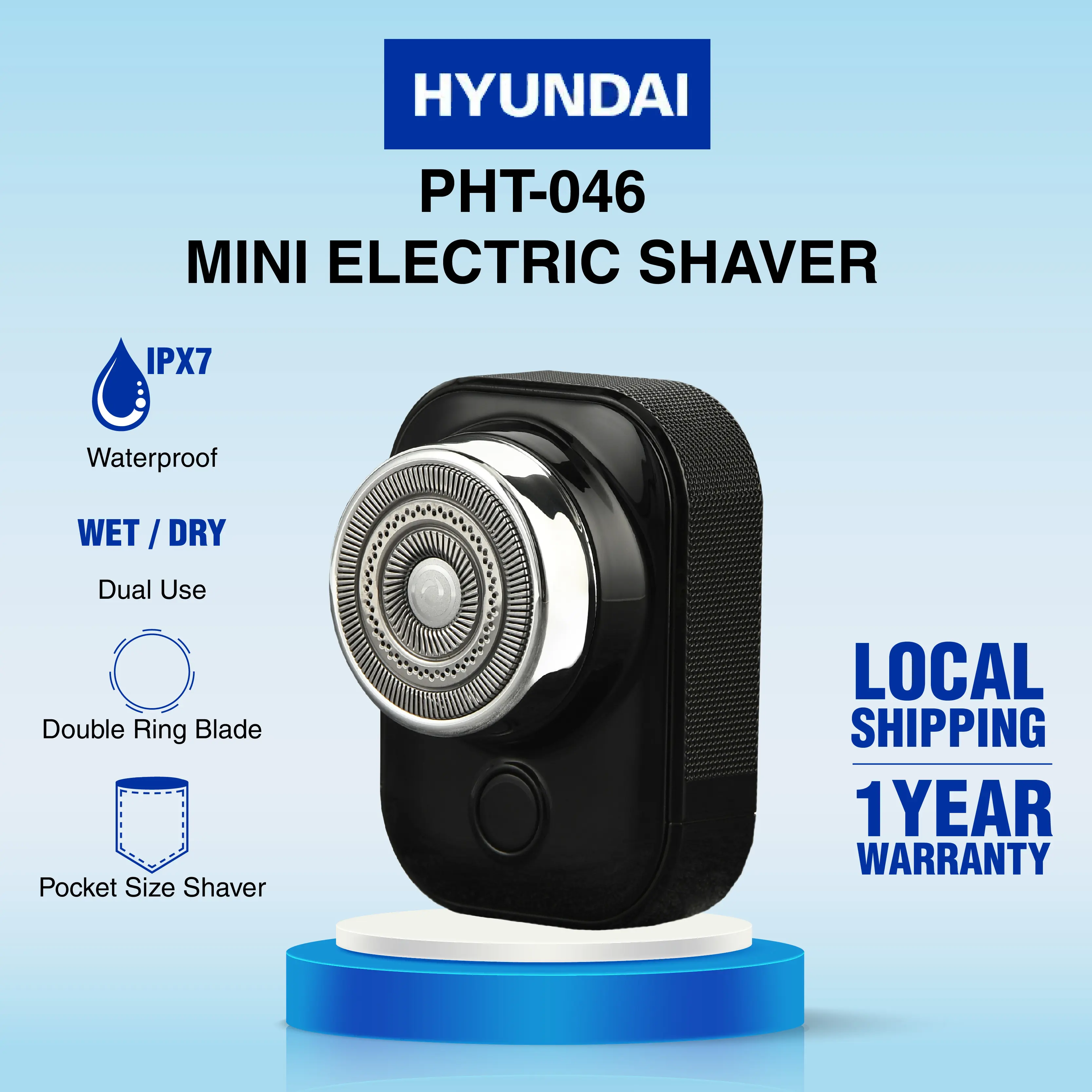 HYUNDAI PHT-046 MINI ELECTRIC SHAVER IPX7 Water Proof Type C charging