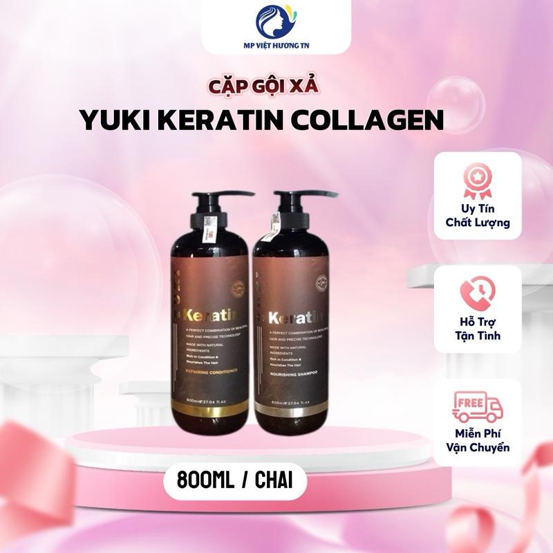 (Chai 800ml) Cặp dầu gội + xả Yuki Keratin Collagen phục hồi tóc khô xơ hư tổn, dưỡng tóc mềm mượt, hương thơm dịu ngọt - Hàng chính hãng  Gội Đầu Nữ Women Chăm Sóc Tóc Trà daucap