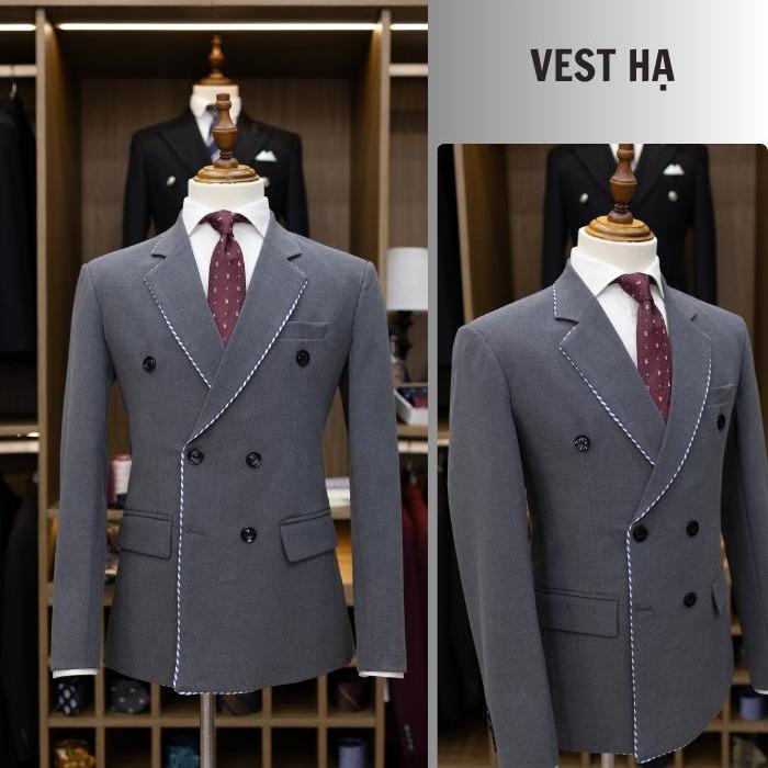 Bộ Vest Nam 6 Cúc Màu Xám Lông Chuột Cao Cấp Phối Viền Kiểu Dáng Mang Phong Cách Trẻ Trung, Lịch Sự Mặc Các Dịp Quan Trọng Hay Kể Cả Đi Làm Đi Chơi