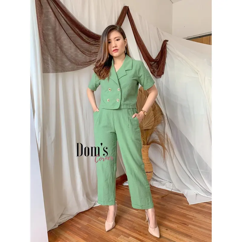 Domscorner - So hee button collar set (atasan kancing - outer - celana panjang Highwaist - korean set 6