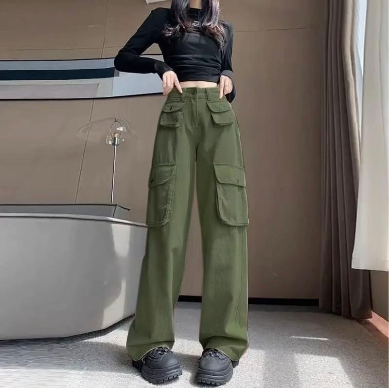 Cargo Denim Pasir Putih Highwaist Loose Celana Jeans Wanita Korea 9