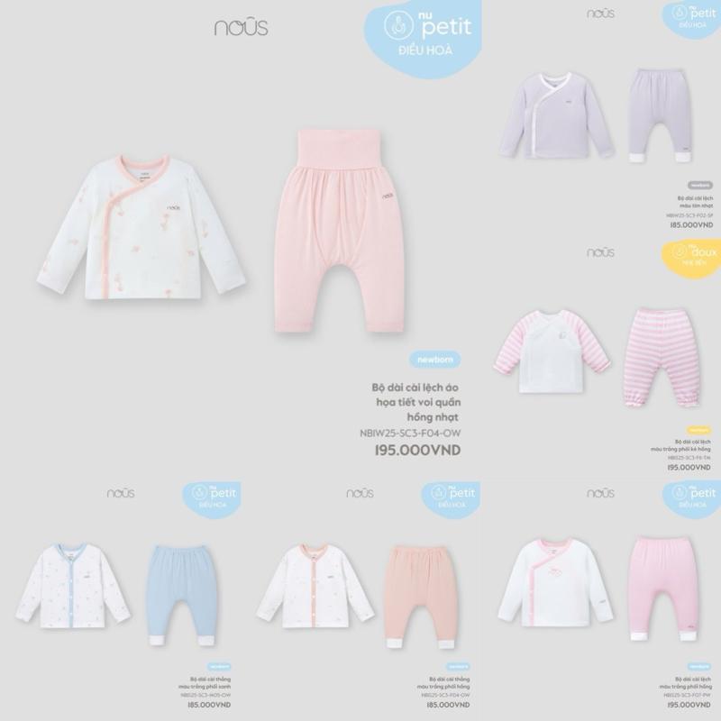  Bộ sơ sinh  quần áo Nous Newborn cho bé chất liệu petit thu và xuân hè bé gái 