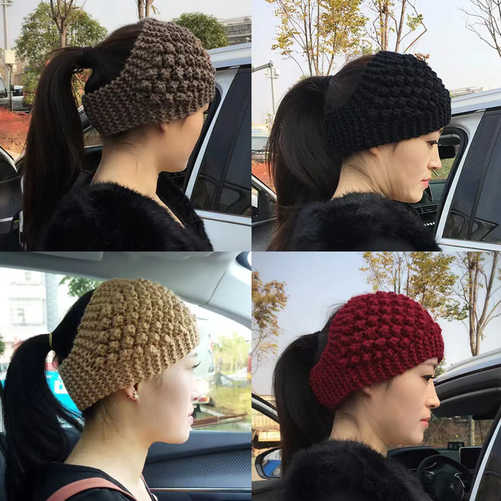 Hand Knit Solid Color Hair Band Wide Side Ear Guard Hat Multi-functional Autumn and Winter Hair Accessories