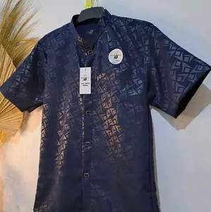 Baju Koko Sultan Tangan Pendek Pria Dewasa Elegan Muslim Embos Kain Halus Adem Lembut - Panjang, Katun Motif Tebal Nyaman