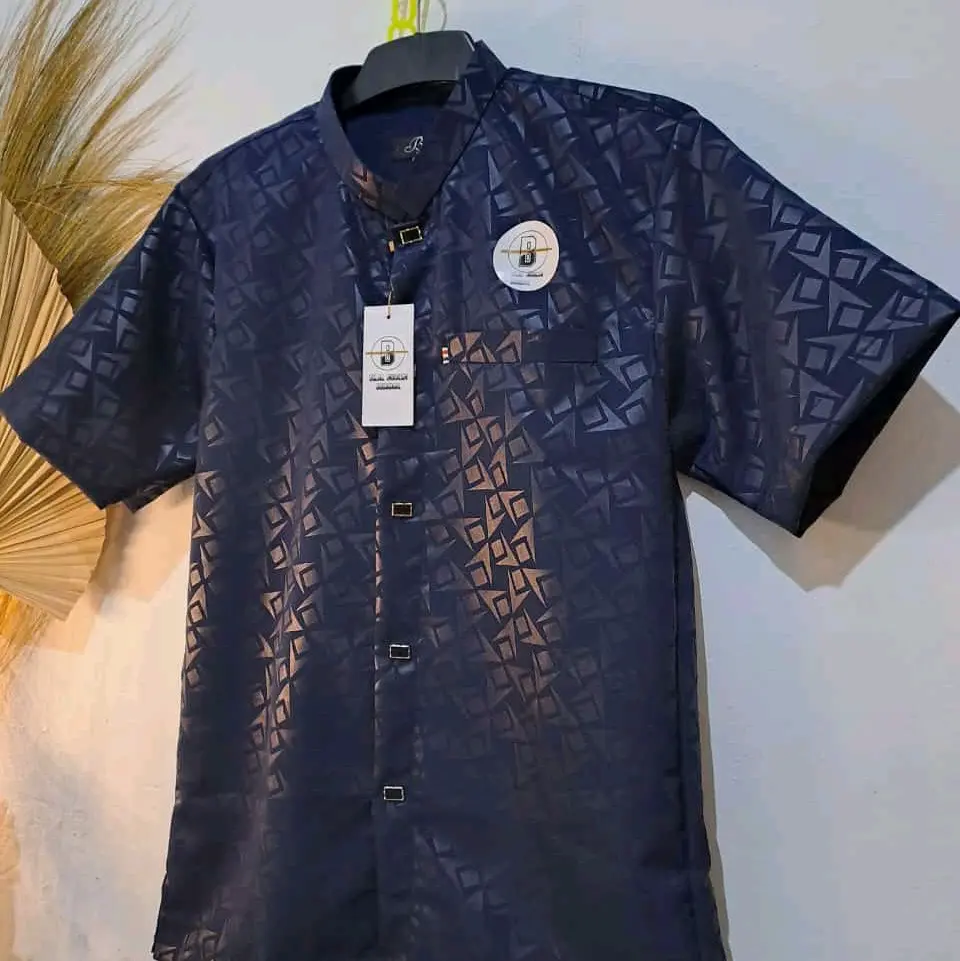 Baju Koko Sultan Tangan Pendek Pria Dewasa Elegan Muslim Embos Kain Halus Adem Lembut - Panjang, Katun Motif Tebal Nyaman
