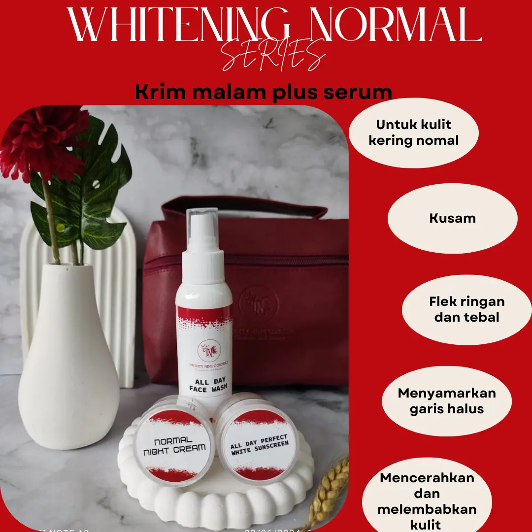 TNC Twenty Nine Corners Paket isi 3 WHITENING NORMAL SERIES Ampuh untuk kulit susah putih gratis Pouch cantik Mencerahkan Wajah