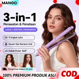 MANGOMAN Catokan Rambut 2in1 Multifungsi Panas Ekstra Cepat untuk Hasil Tahan Lama Lurus, Keriting atau Wave Rapih dengan Kabel 360°