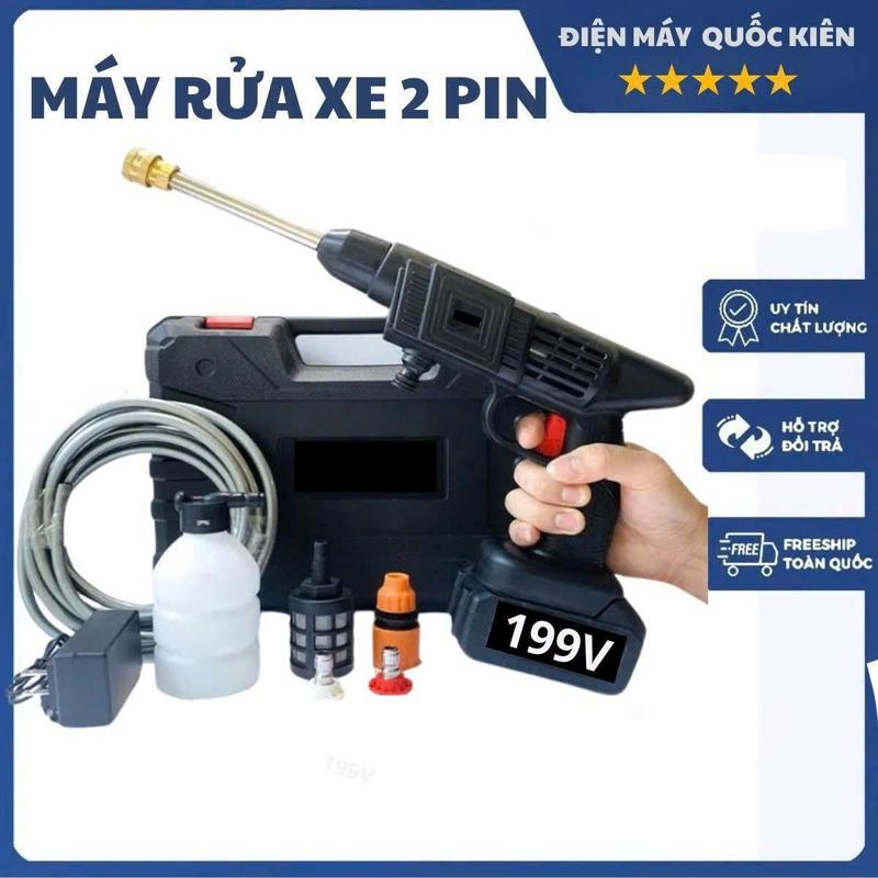    HUỲNH TOÀN 09   Máy Rửa Xe Cầm Tay 2 PIN 199V - Máy Xịt Rửa Sân Vườn Xịt Rửa Cao Áp  Công Suất Lớn Có Bình Tạo Bọt Tuyết Bảo Hành 12 Tháng 