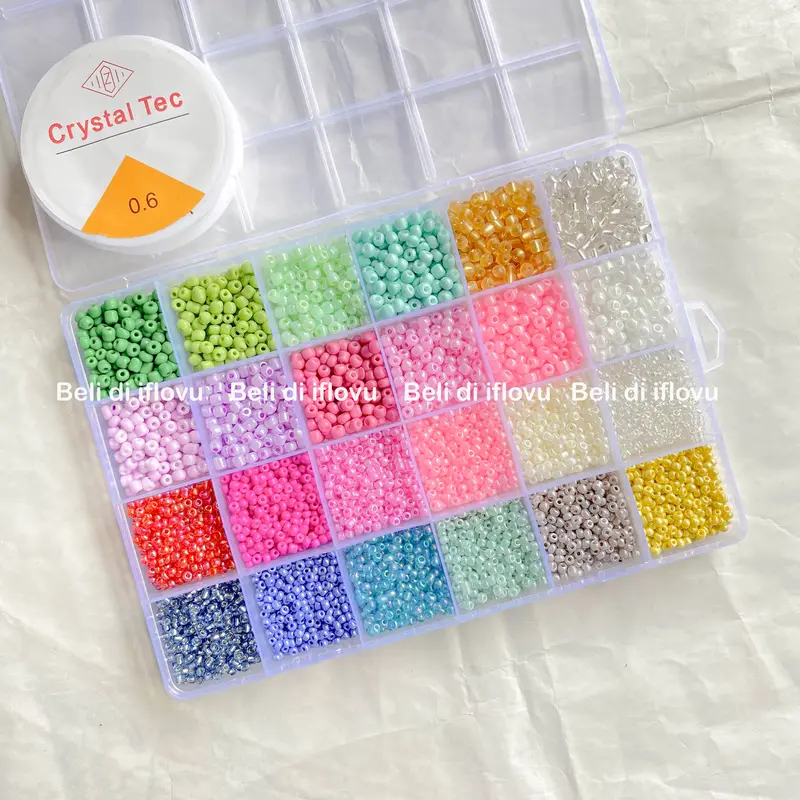 Manik Manik Pasir 1 Box Lengkap + Senar elastis | Mix Ukuran 3mm dan 4mm  DIY Gelang Manik Manik Set 2