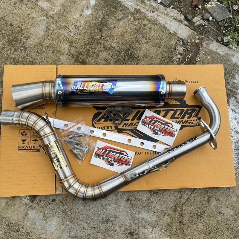 Knalpot Samlong Original Alligator Halfblue New Emblem [ inlet 38 mm ] free triplat Nmax Aerox Beat Mio Scoopy Vario Pcx lexy Xride fino Fazio Freego dll Bracket Laser Motor Motorcycle 7