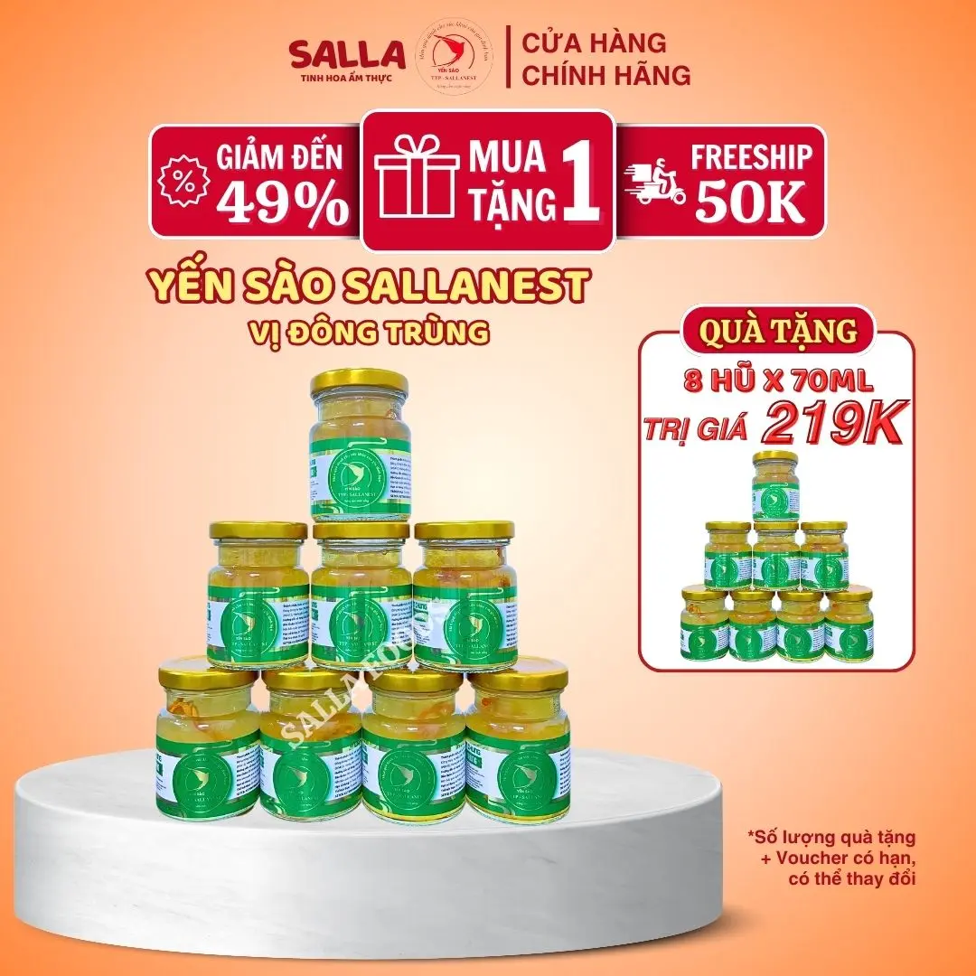 16 Hũ Yến sào SALLANEST 30% Yến tươi vị ĐÔNG TRÙNG - 2 Khay x 8 Hũ x 70ml - [MUA 1 TẶNG 1]