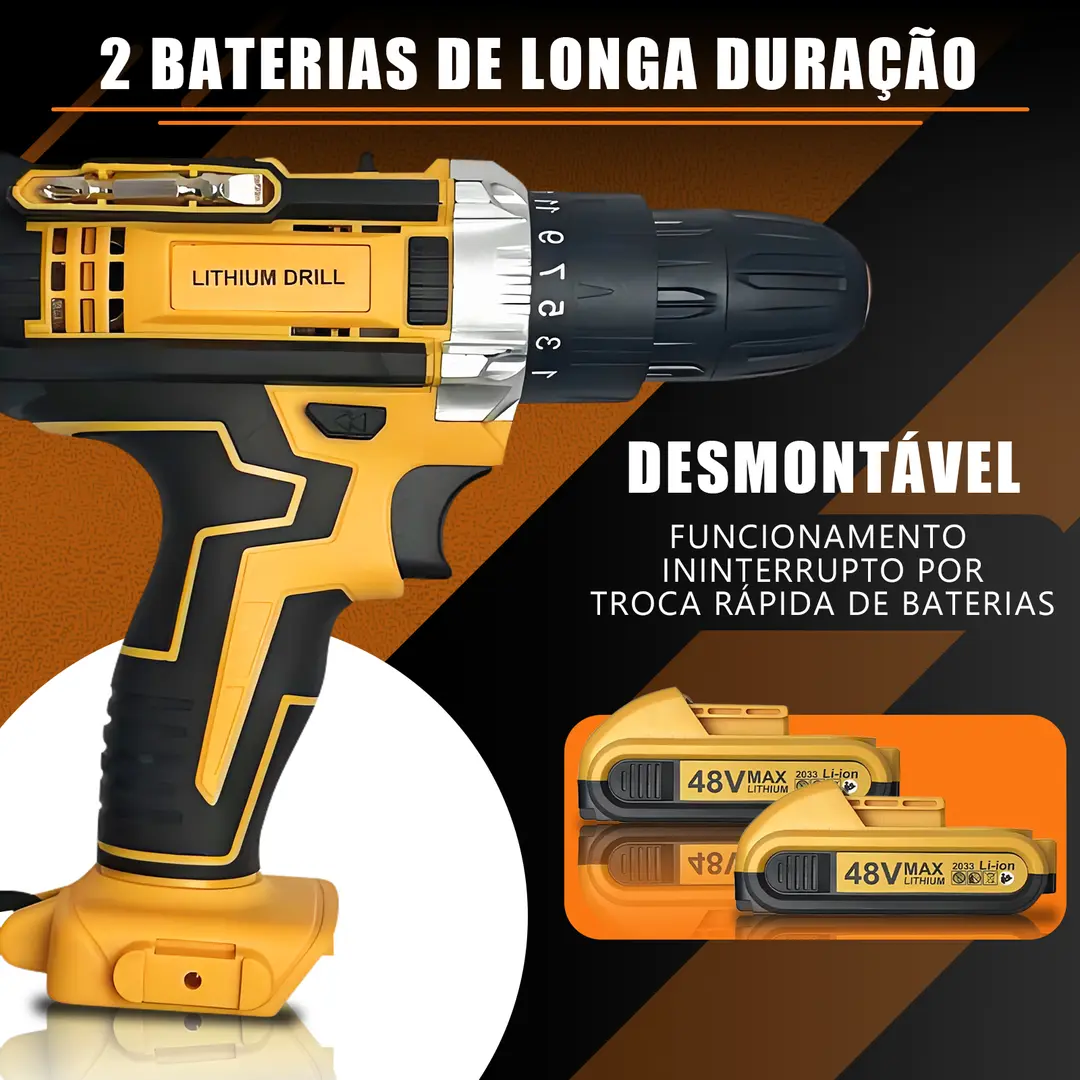 Parafusadeira Furadeira 48V 2 Baterias Com Maleta e Acessórios Completo