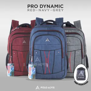 POLO ALVIS - Pro Dynamic Navy Tas Ransel Bordir Biru Tas Kerja Kuliah Kuat Awet Pria Tebal Bonus Jas Hujan Tas Sekolah Backpack kapasitas tinggi grey tas laptop