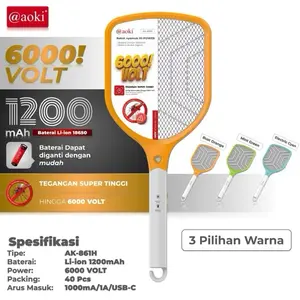 Aoki Raket nyamuk AK-861H 6000! volt 1200mAh / aoki raket nyamuk charger AK-861H 6000! volt / pembasmi hama & Gulma