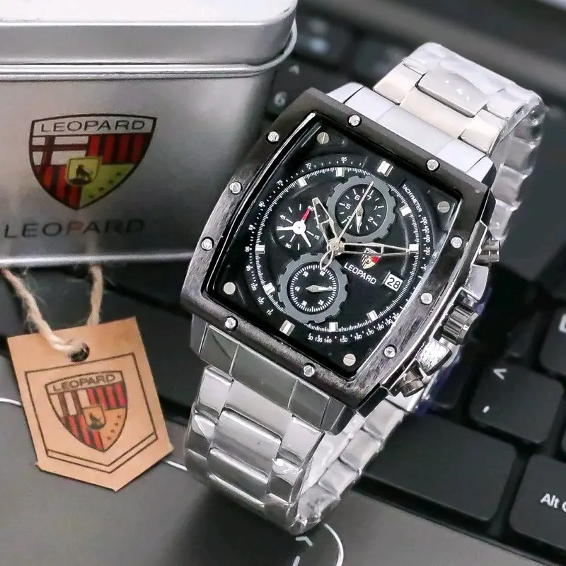 jam tangan rante segi pria leopard tahan air Watches 3