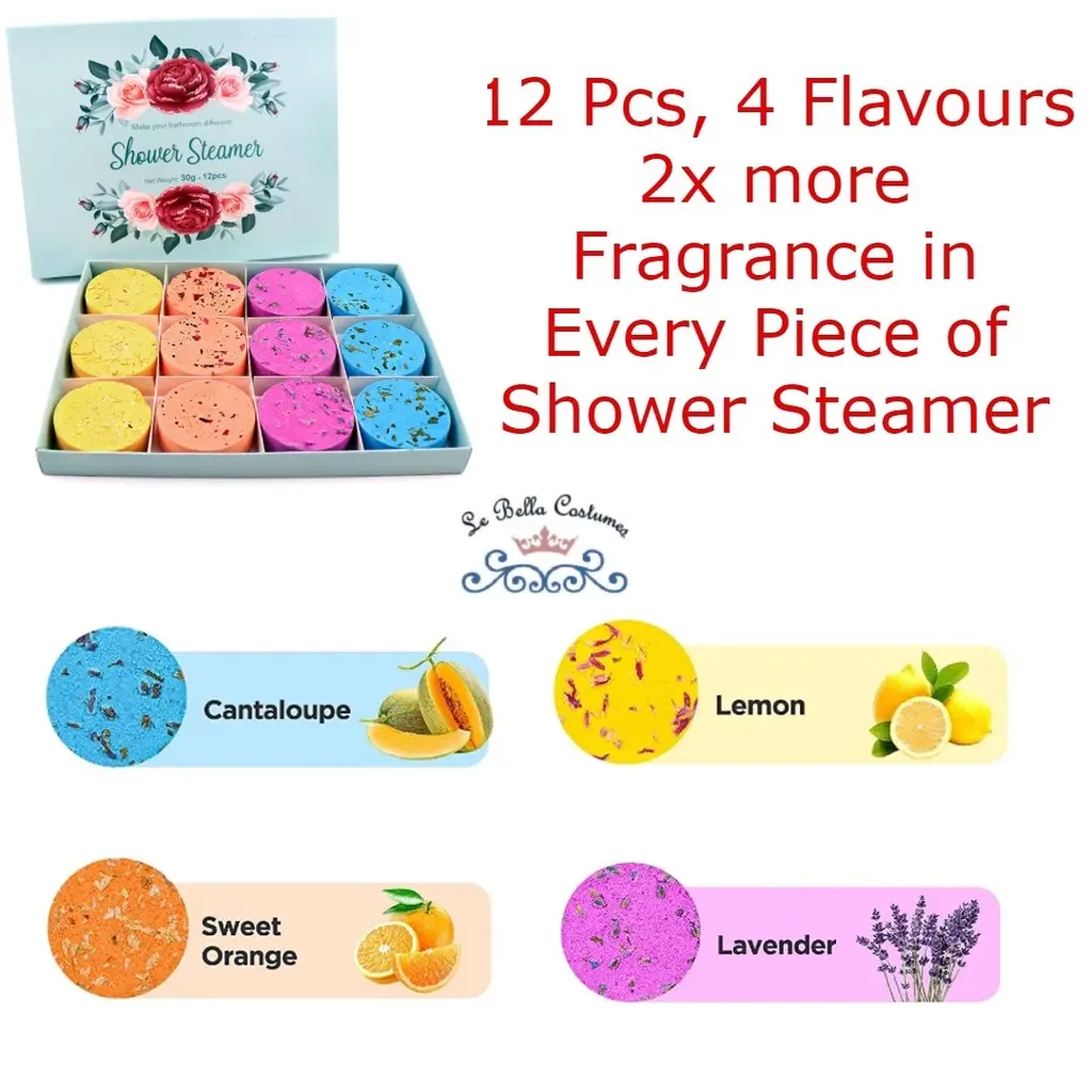 DOUBLE FRAGRANT AROMATHERAPY SHOWER STEAMERS - 12 PCS IN 1 GIFT BOX 30g PER PIECE 4 FLAVOURS & 8 TYPES OF FRAGRANCE Scented Comfort