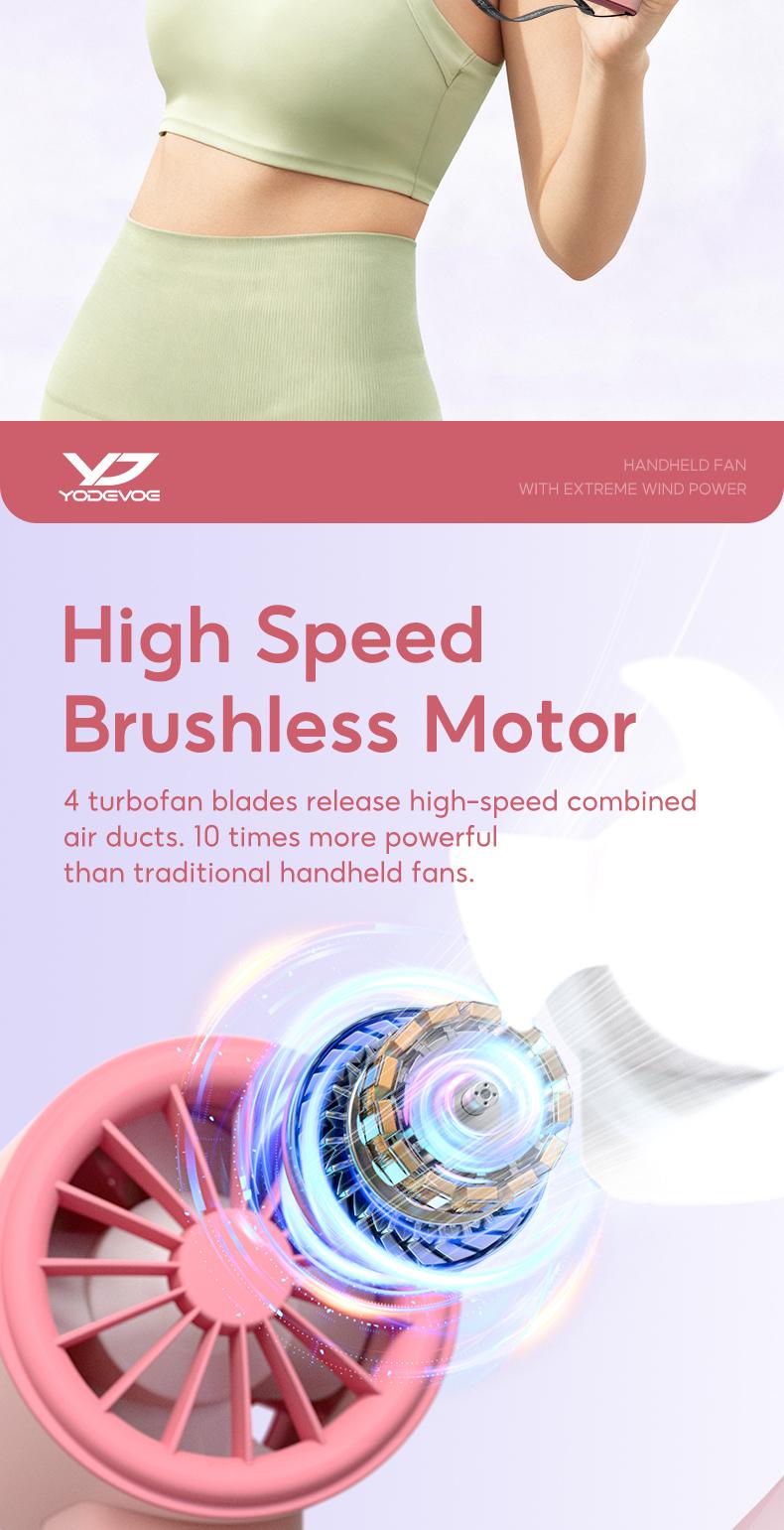 Yodevoe B02 High-Speed Fan Portable HandHeld Fan Semi Conductor Icy Cool Air Mini kipas Strong Wind 100 Gear Wind Speed kipas angin Digital Display Adjustable Turbo kipas