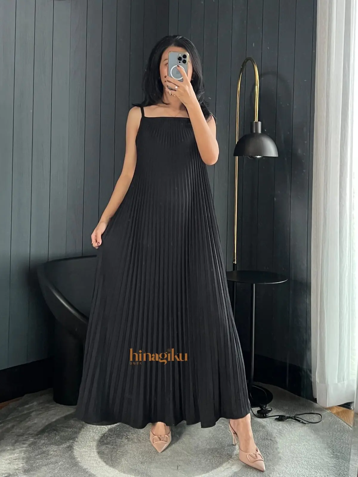 HNGK Dress Plisket Payung / Maxy Flare Pleated Dress (DS 02 P) Wanita Casual Gaun Simple Panjang
