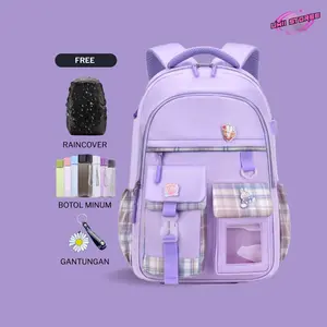 UMI STORE Tas Ransel Sekolah Anak Perempuan Lucu Model Mika Terbaru dengan Raincover Botol Minum dan Gantungan