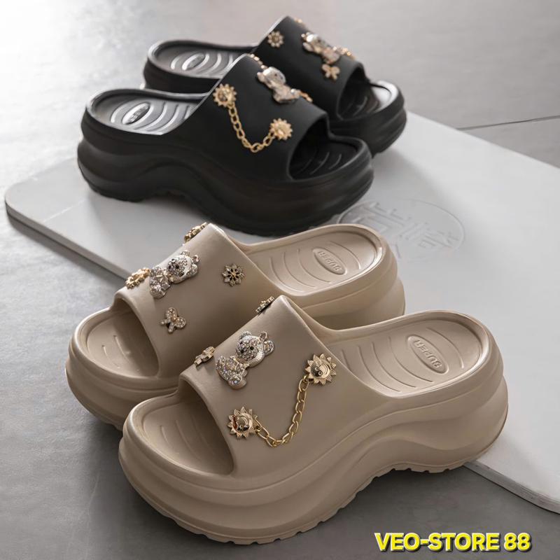 Dép nữ quai ngang tặng kèm charm dép xu hướng 2025 - Đế cao 6,5cm siêu xinh cho chị em hàng l1