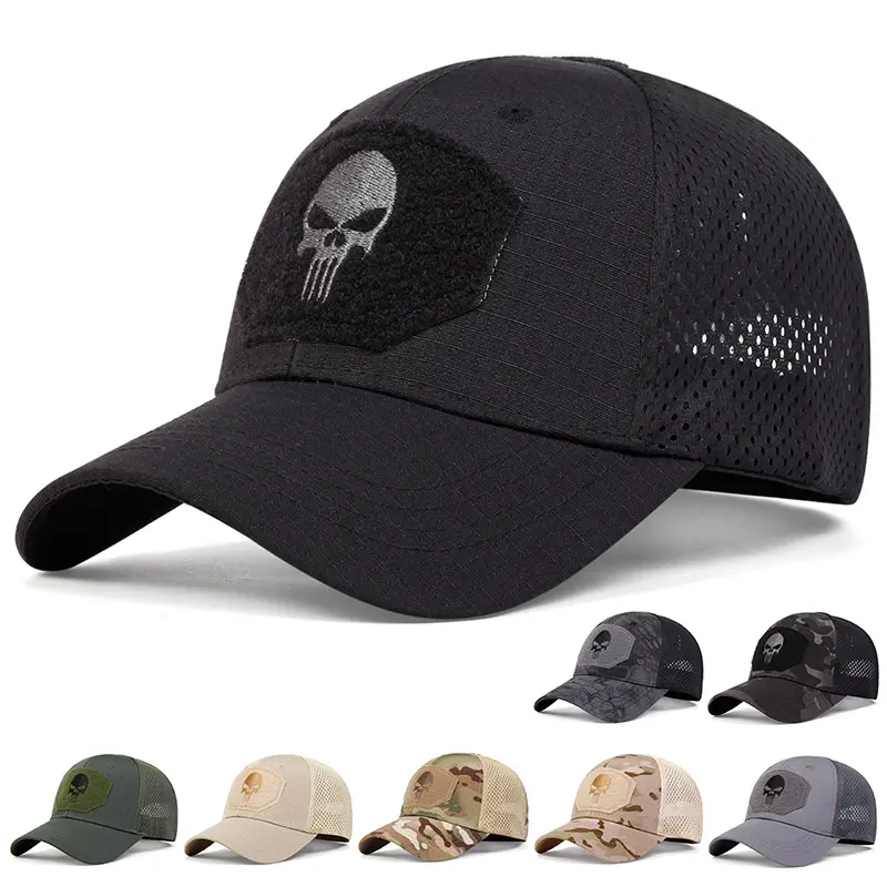 2024 Dragon Year New Popular Military Fans Outdoor Camouflage Baseball Mesh Cap Special Forces Tactics Camouflage Hat Skull Sun-Proof Velcro Peaked Cap Sports Outdoor Hat