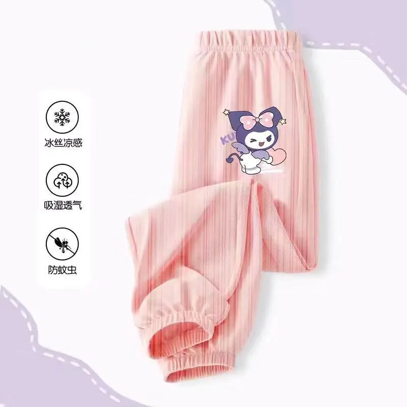 Quần Dài Chống Muỗi Lụa Lạnh Phong Cách Phương Tây Cho Bé Gái, Bộ Sưu Tập Mùa Hè Mới 2024, Quần Lomi Hoạt Hình bó ống Cho Bé Gái 4