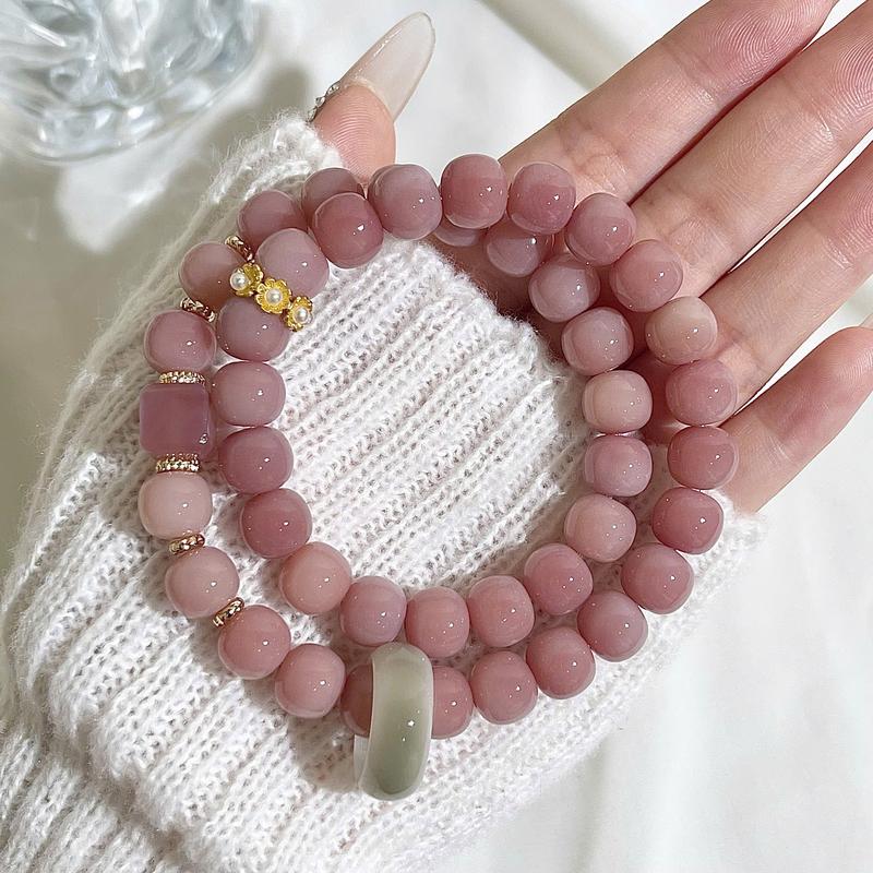   Vân Nguyệt Hoa  Vòng Hạt Bồ Đề Tự Nhiên Đeo Tay Màu Hồng 10mm Mix Charm Mã Não Bình An May Mắn Cát Tường Hợp Phong Thuỷ  Không Kén Mệnh  - Bồ Đề An Nhiên V0067 