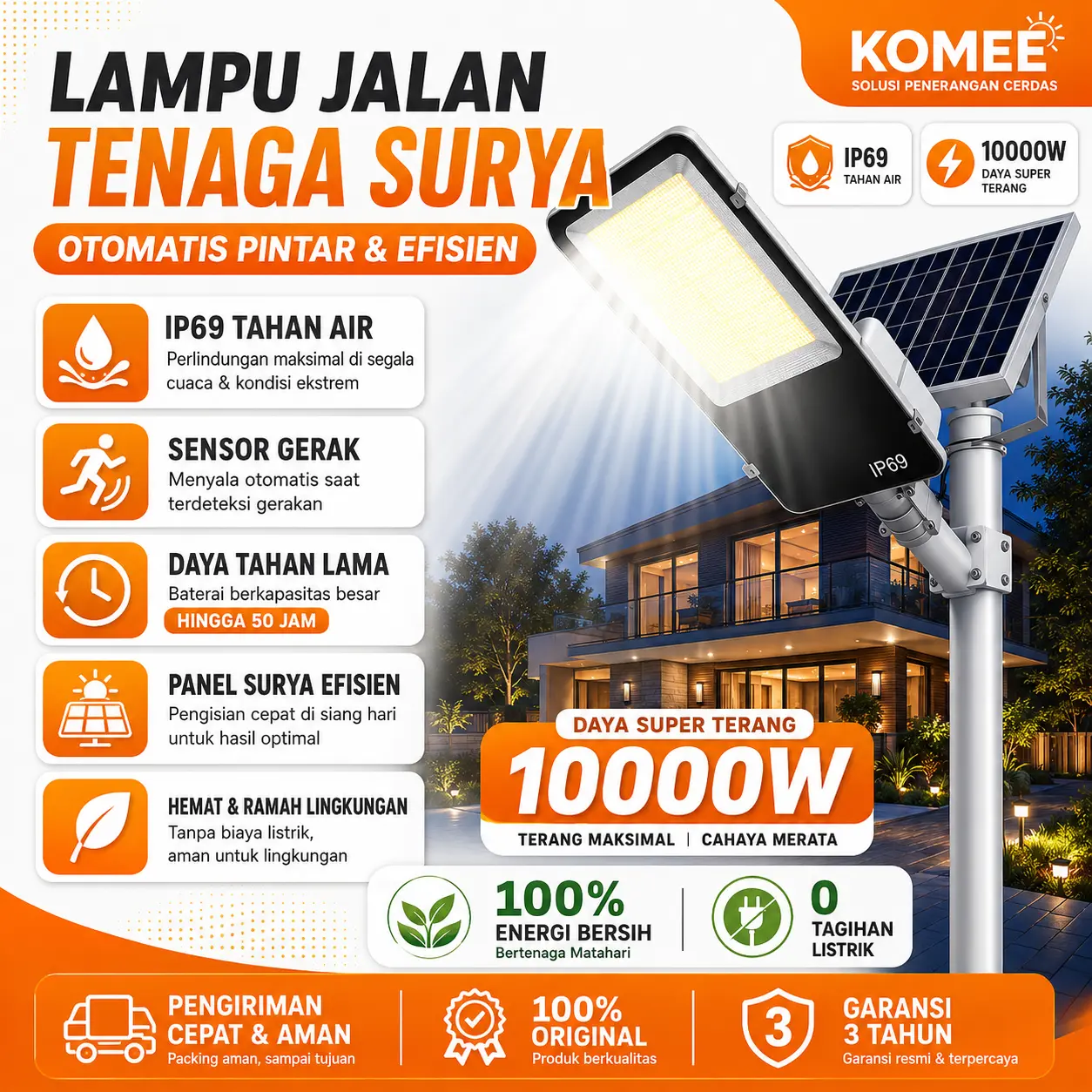 [Garansi 3 tahun] Lampu jalan tenaga surya Lampu tenaga surya outdoor otomatis nyala dengan remote kontrol Cerdas sensor IP69 tahan air Beli 1 Gratis 1 sangat terang Lampu Jalan 2026 untuk luar ruangan upgrade terbaru