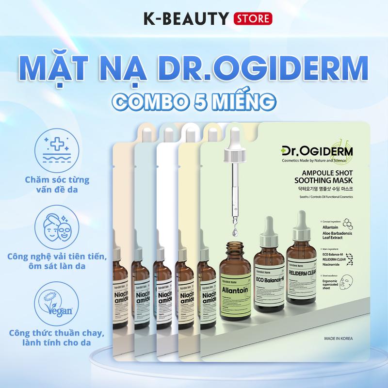  Combo 5 Miếng Mix Màu Mặt Nạ Dr Ogiderm Chất Liệu Vải Vi Sợi Dưỡng Sáng Cấp Ẩm Cải Thiện Lão Hoá Da 30ml. 
