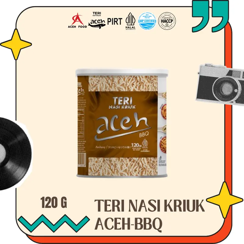 Snack Teri Aceh Nasi Kriuk BBQ (Barbeque) | Kemasan Kaleng | 120gr | Cemilan Renyah, Gurih, Crispy | Praktis, Halal, PIRT, Enak, Lezat, Nikmat | Makanan Ringan Kekinian | Snack Lauk untuk Nasi, Sup, Bekal Anak Kos, Keluarga, Piknik, Oleh-oleh | Aceh Food 0