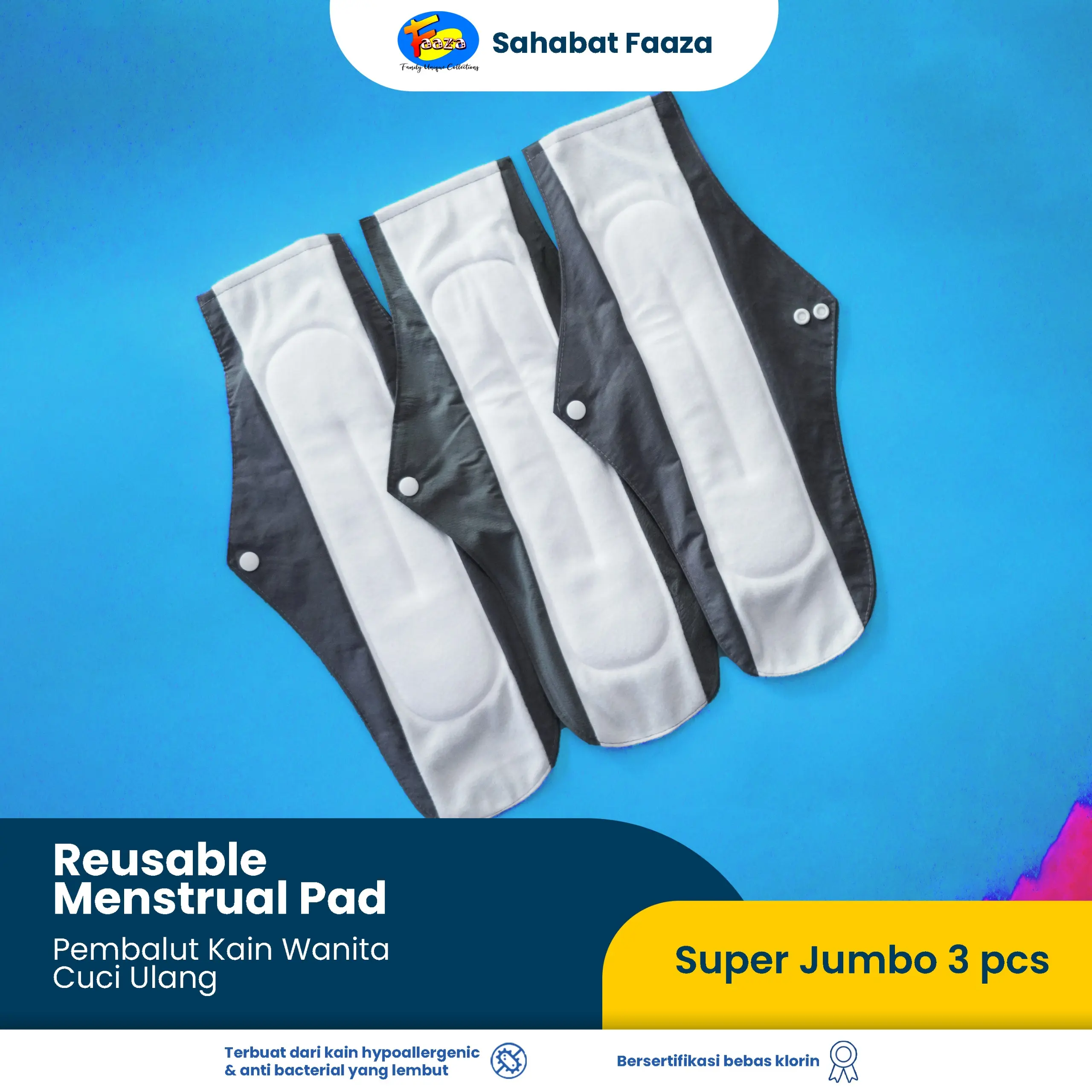 Faaza Menspad Pembalut Kain Cuci Ulang Reusable Super Jumbo Isi3 Wanita Anti Bocor Hemat Nyaman Aman Perempuan Gatal