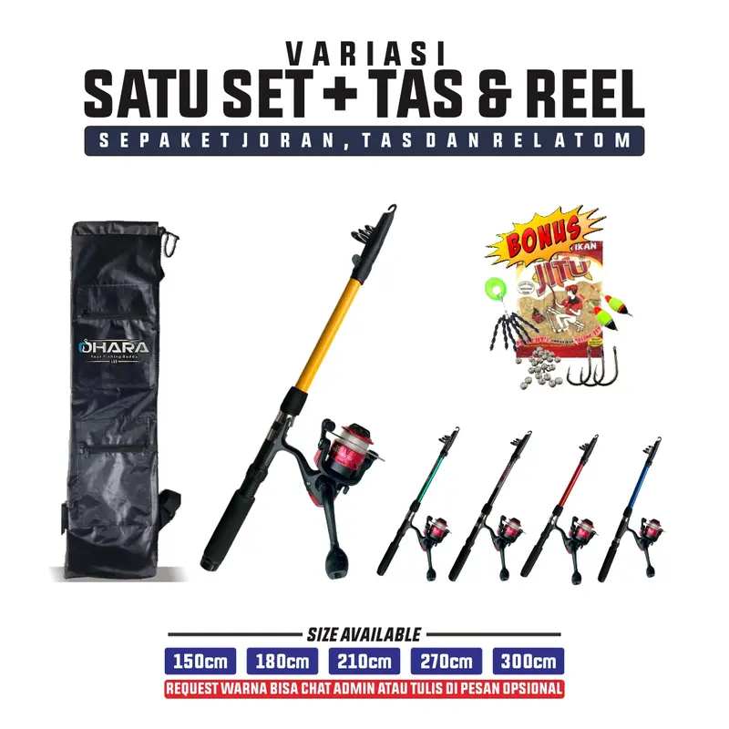 Satu Set Pancing Murah Antena Teleskopik 3-5kg Tinggal Pakai Termurah Joran dan Reel 150cm-300cm Bonus Tas Umpan Bisa Pilih Joran Saja Atau Set Komplit 3