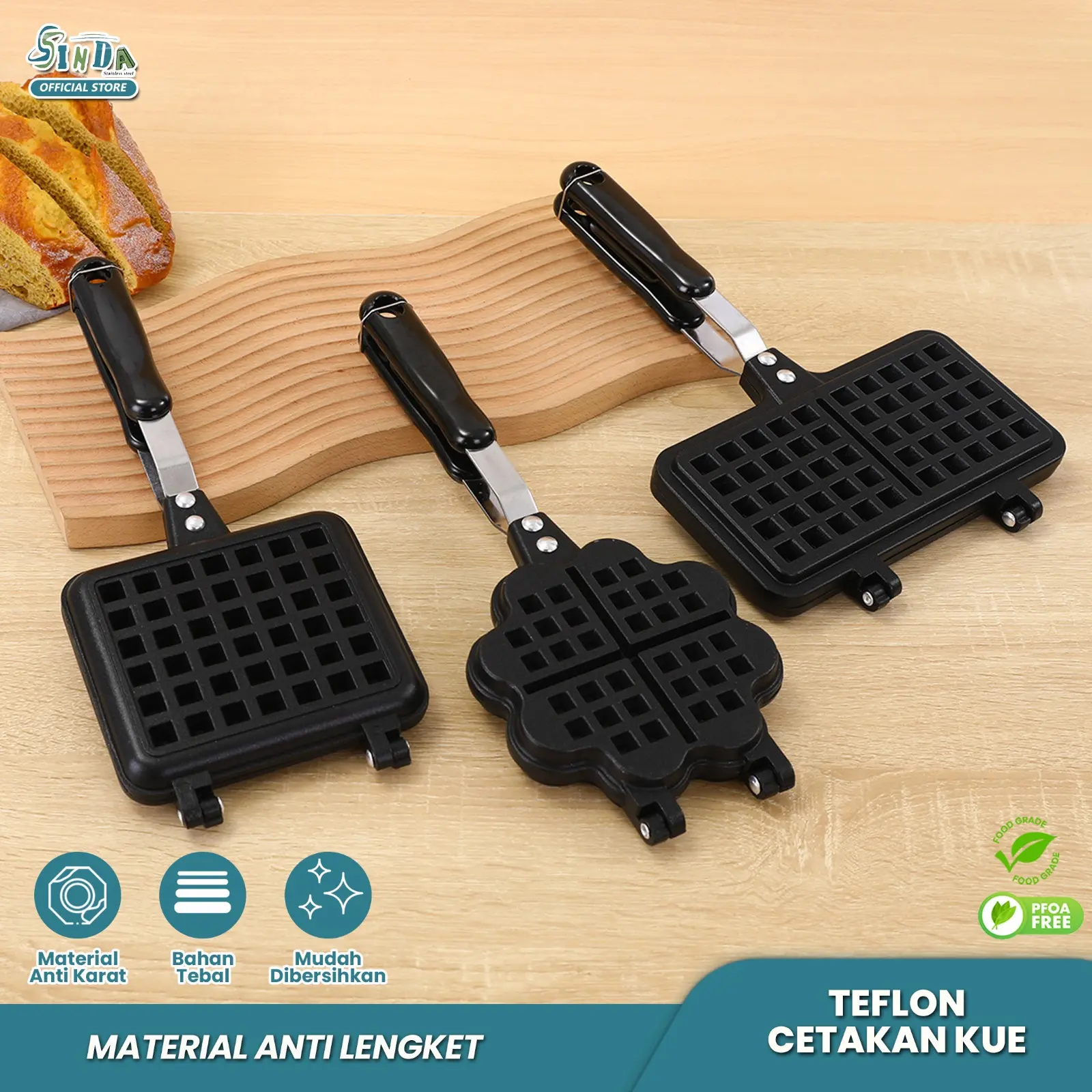 SINDA Cetakan Waffle Croffle Maker Anti Lengket - Marble Coated Belgian untuk Kue Wafel, Donat, dan Croissant