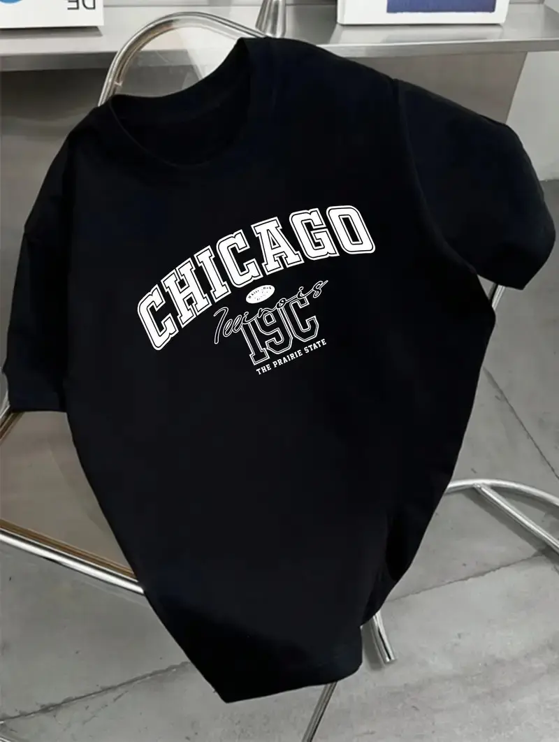 T-shirt Unisex Katun Combed 30s Premium Baju Kaos Distro Motif Chicago The Prairie State Black Simple Print