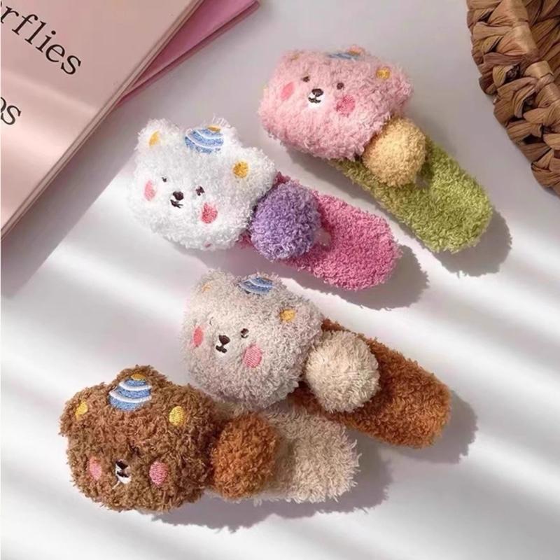 Kẹp tóc to hoạ tiết gấu phủ lông xù nhiều màu sắc hottrend.