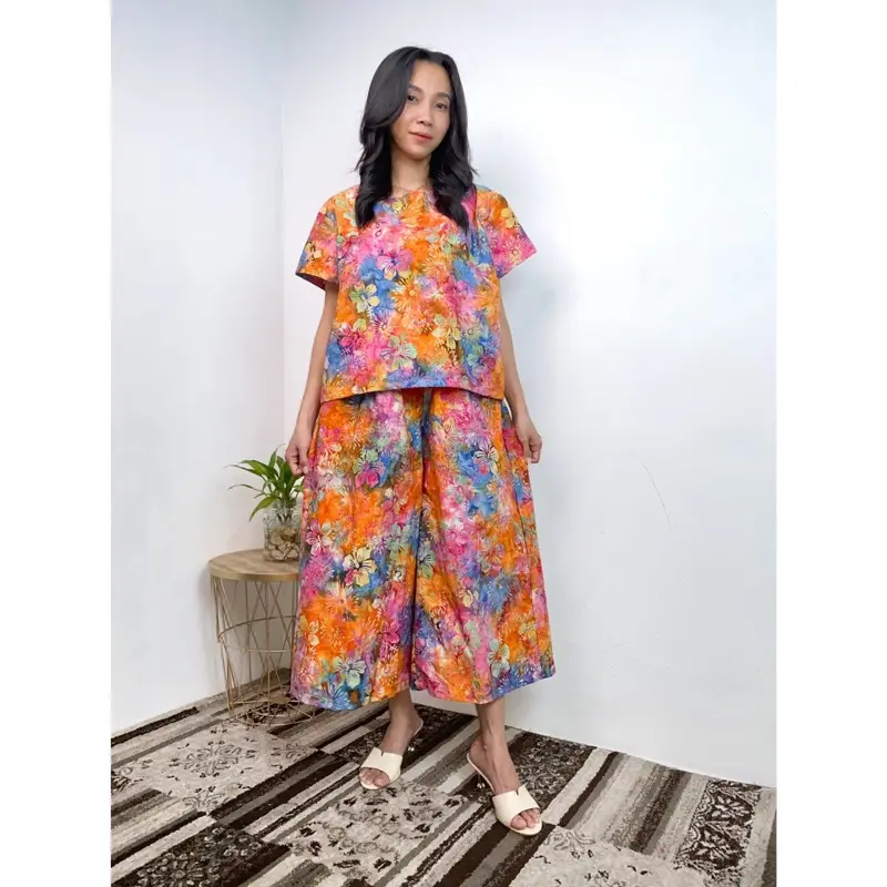 MEYDEND - Oneset Nayasari Batik Cap Handmade Wanita Dewasa Setelan Celana Kulot 7/8