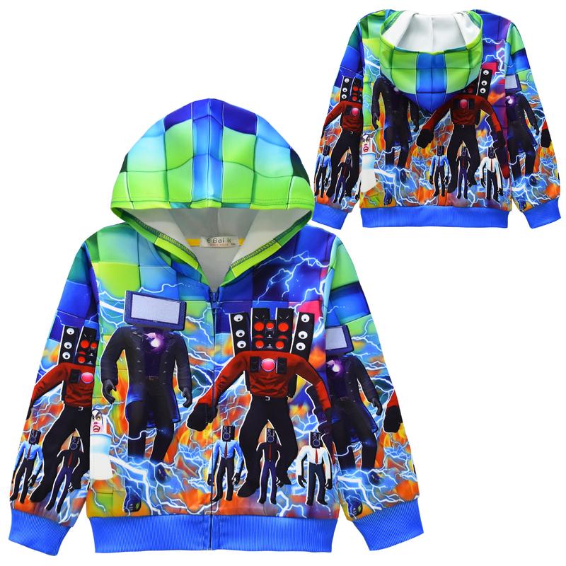 Product Introduction of Kids Skibidi Toilet Clothes Boys Jackets Children Hooded Zipper Casual Print Coat 3