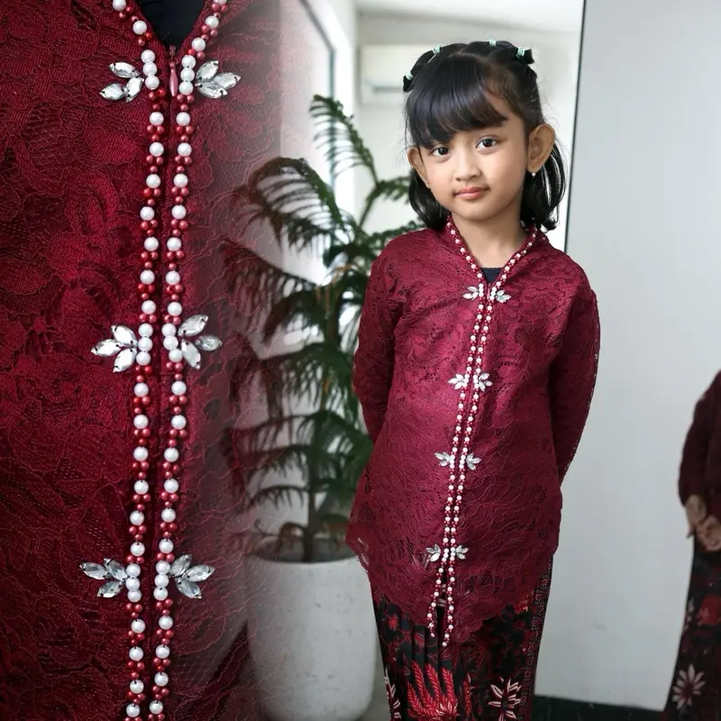 Setelan Kebaya Dan Rok Plisket Anak Encim Brukat Payet / Kebaya Anak Modern/ Kebaya karnaval 5