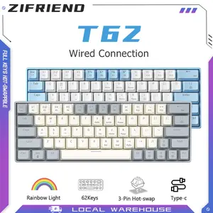 ZIFRIEND T62 Mechanical Keyboard 63-Keys Gaming Mini Keyboard 3-pin hot-swappable Blue/Red Switch Rainbow Light Type-c Wired Keyboard Computer Keyboard 25-keys Anti-ghosting(Plug and Play,No delay)
