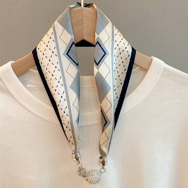 Product Introduction of New Listing Magnetic Buckle Silk Scarf Women Luxury Clavicle Necklace Fashion Women's Headscarf Hair Scarf 4